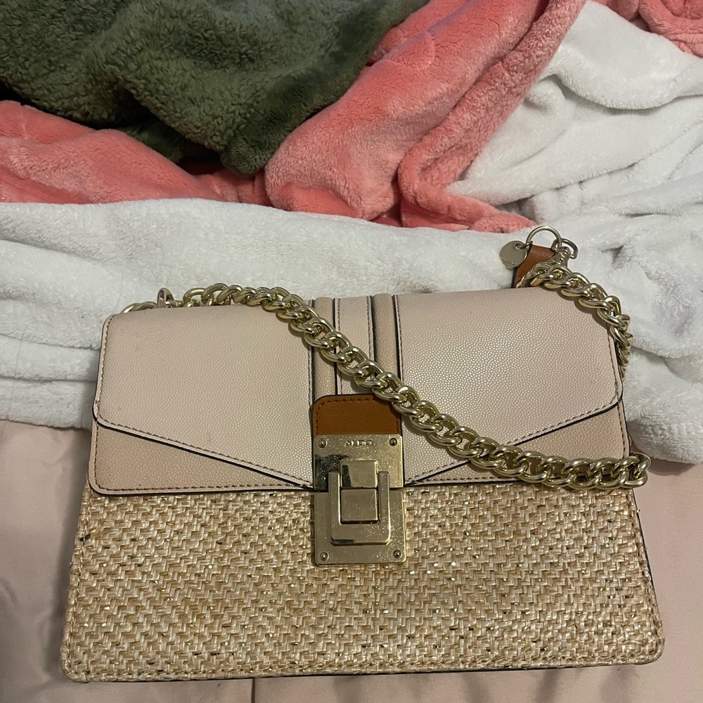 Aldo Beige and Tan Woven Shoulder Bag